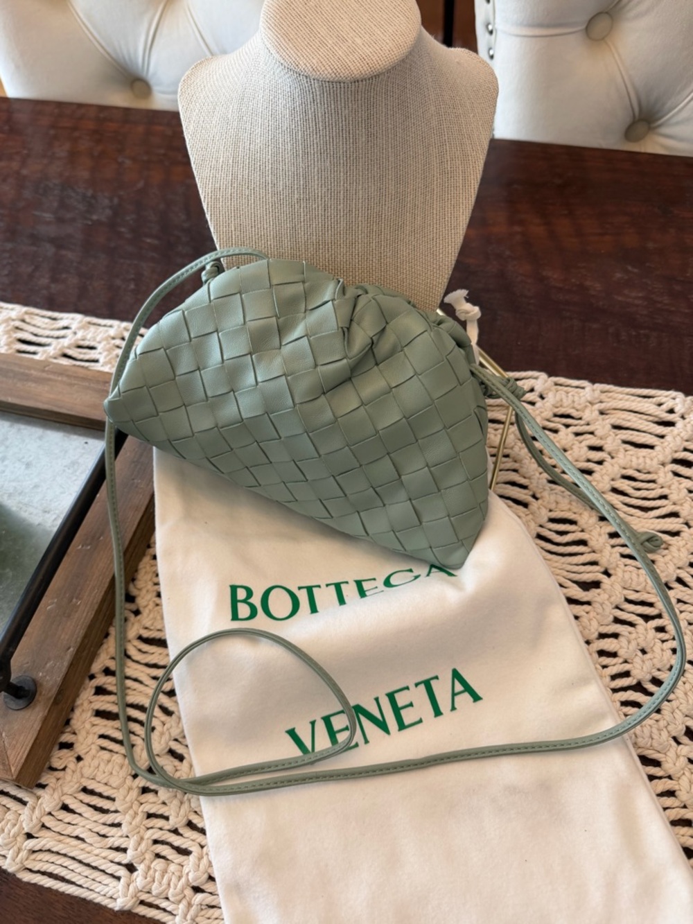 Bottega Veneta Small The Pouch Leather Clutch - New Sauge-Gold-New with Tags